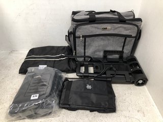 QTY OF ASSORTED ITEMS TO INCLUDE CAB 55 LARGE CANVAS LAPTOP AND TECH BAG IN GREY: LOCATION - B9