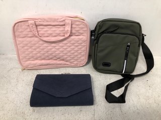 3 X ASSORTED WOMENS BAGS IN NAVY/GREEN AND PINK: LOCATION - B9