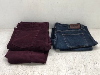 3 X LAND'S END RIBBED STRAIGHT LEG TROUSERS AND DENIM JEANS IN DARK WASH/DARK PURPLE IN VARIOUS SIZES: LOCATION - D1