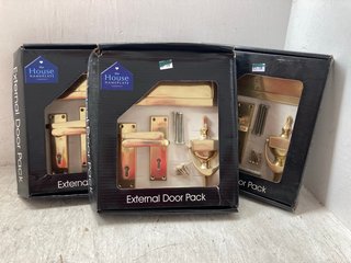 3 X EXTERNAL DOOR PACKS TO INCLUDE HANDLES & LETTERBOX COVER IN BRASS COLOUR: LOCATION - BR8
