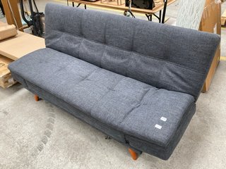 SOFA/SPARE FOLD FLAT BED IN GREY FABRIC & BROWN LEGS: LOCATION - A4