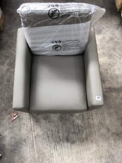 SMALL GREY FAUX LEATHER ARMCHAIR: LOCATION - B8