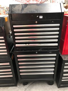 GARAGE STACKING TOOL CHEST IN BLACK/SILVER 1 X 6 DRAWER TROLLEYS ON WHEELS TO INCLUDE 6 DRAWER + LID WITH HANDLES: LOCATION - A8