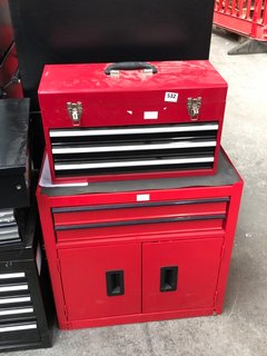 2 X GARAGE TOOL CHESTS IN RED 1 X 2 DRAWER WITH CABINET 1 X 3 DRAWER TOOL BOX: LOCATION - A1