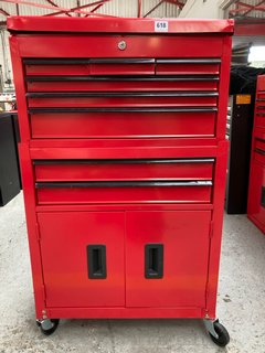 (COLLECTION ONLY) 2 X 8 DRAWER METAL STACKABLE TOOL STORAGE BOXES IN RED WITH BLACK HANDLES: LOCATION - A5
