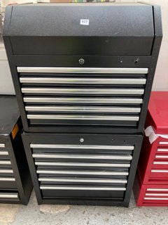 2 X 12 DRAWER METAL STACKABLE TOOL STORAGE BOXES IN BLACK WITH SILVER HANDLES: LOCATION - A1