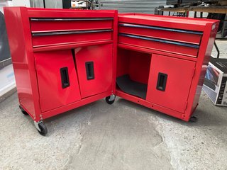 2 X GARAGE TOOL TROLLEYS IN RED WITH CABINETS: LOCATION - A1