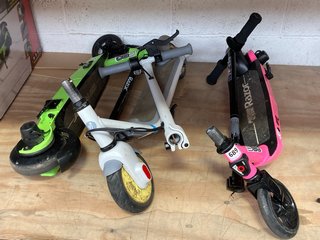(COLLECTION ONLY) 3 X RAZOR ELECTRIC SCOOTERS IN PINK/GREY/NEON GREEN (PARTS ONLY): LOCATION - BR2