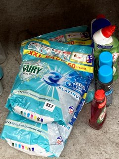 (COLLECTION ONLY) QTY OF ASSORTED ITEMS TO INCLUDE FAIRY NON BIO WASH TABS & HARPIC TOILET DUCK: LOCATION - BR18