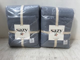 2 X SOLID BEDSPREAD AND PILLOWCASES SET IN LIGHT BLUE : SIZE 250 X 260CM: LOCATION - BR7