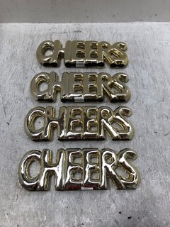 3 X CHEERS DECORATIVE BUBBLE STYLE WORD ORNAMENTS IN GOLD EFFECT FINISH: LOCATION - BR12