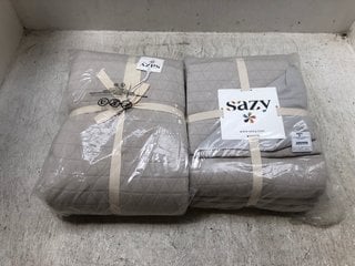 2 X SOLID BEDSPREAD AND PILLOWCASES SET IN STONE GREY : SIZE 250 X 260CM: LOCATION - BR12