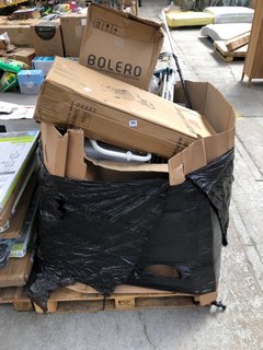 PALLET OF ASSORTED ITEMS TO INCLUDE BOLERO FAUX LEATHER HIGH BAR STOOL WITH FULL BACK IN DARK BROWN: LOCATION - B3 (KERBSIDE PALLET DELIVERY)