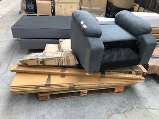PALLET OF INCOMPLETE FURNITURE TO INCLUDE RECLINER ARMCHAIR BASE: LOCATION - A4 (KERBSIDE PALLET DELIVERY)
