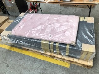 SINGLE DIVAN BASE IN GREY TO INCLUDE HEADBOARD IN PINK: LOCATION - A5 (KERBSIDE PALLET DELIVERY)