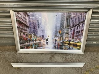 (COLLECTION ONLY) ON 5TH AVENUE BY MACNEIL LARGE FRAMED WALL ART PRINT IN ANTIQUE BRUSHED SILVER FRAME: SIZE 112 X 72CM (DAMAGED): LOCATION - A1