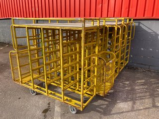 (COLLECTION ONLY) 5 X HEAVY DUTY WAREHOUSE STYLE ROLLING CAGE UNITS IN YELLOW: LOCATION - YARD