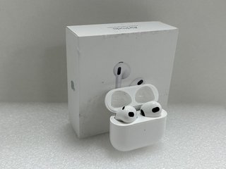 APPLE AIRPODS (3RD GENERATION) WITH MAGSAFE CHARGING CASE EARBUDS: MODEL NO A2565 A2564 A2566 (WITH BOX & CHARGER CABLE, MINOR COSMETIC IMPERFECTIONS) [JPTM112999] THIS PRODUCT IS FULLY FUNCTIONAL AN