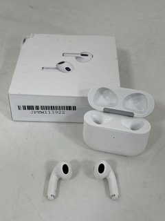 APPLE AIRPODS 3RD GENERATION EARBUDS (ORIGINAL RRP - £179) IN WHITE: MODEL NO A2564 (WITH BOX, MANUAL, CHARGER CABLE & CHARGING CASE, MINOR COSMETIC DEFECTS TO BOX) [JPTM113922] THIS PRODUCT IS FULLY