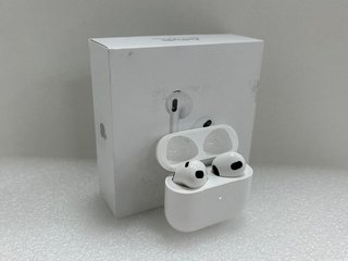APPLE AIRPODS (3RD GENERATION) EARBUDS: MODEL NO A2565 A2564 A2897 (WITH BOX & CHARGER CABLE, MINOR COSMETIC IMPERFECTIONS) [JPTM112975] THIS PRODUCT IS FULLY FUNCTIONAL AND IS PART OF OUR PREMIUM TE