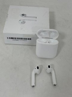 APPLE AIRPODS EARBUDS (ORIGINAL RRP - £129) IN WHITE: MODEL NO A2031 (WITH BOX MANUAL & CHARGING CASE, MINOR COSMETIC DEFECTS ON BOX) [JPTM113911] THIS PRODUCT IS FULLY FUNCTIONAL AND IS PART OF OUR