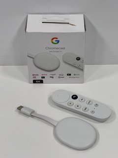 GOOGLE CHROMECAST WITH GOOGLE TV STREAM DEVICE IN SNOW: MODEL NO GA01919-GB (WITH BOX) [JPTM113953] THIS PRODUCT IS FULLY FUNCTIONAL AND IS PART OF OUR PREMIUM TECH AND ELECTRONICS RANGE