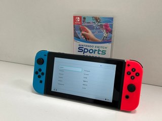 NINTENDO SWITCH 32GB GAMES CONSOLE IN NEON BLUE / NEON RED: MODEL NO HAC-001(-01, WITH ACCESSORIES AS PHOTOGRAPHED, TO INCLUDE NINTENDO SWITCH SPORTS) [JPTM113804] THIS PRODUCT IS FULLY FUNCTIONAL AN
