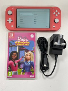 NINTENDO SWITCH LITE 32 GB GAMES CONSOLE IN CORAL: MODEL NO HDH-001 (WITH CHARGER & BARBIE DREAMHOUSE ADVENTURES, MINOR COSMETIC WEAR) [JPTM113699] THIS PRODUCT IS FULLY FUNCTIONAL AND IS PART OF OUR