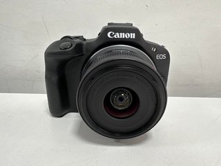 CANON EOS R100 24.1 MEGAPIXELS MIRRORLESS CAMERA (ORIGINAL RRP - £669) IN BLACK: MODEL NO DS126891 WITH CANON RF-S 18-45MM F4.5-6.3 IS STM LENS (BOXED WITH BATTERY, CHARGER, STRAP & CASE) [JPTM113675