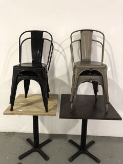 1X SQUARE CAFE TABLE LIGHT BROWN WITH 2X BLACK METAL CHAIRS, 1X SQUARE CAFE TABLE DARK BROWN WITH 2X BLACK METAL CHAIRS RRP £375