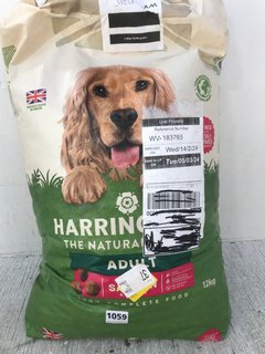 HARRINGTONS 12KG ADULT DRY DOG FOOD IN SALMON & POTATO FLAVOUR - BBE: 09.05.2025: LOCATION - C3