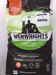 WAINWRIGHT 15KG DRY DOG FOOD IN LAMB & RICE FLAVOUR - BBE: 28.12.2024: LOCATION - C3