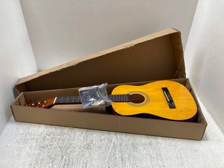 SMALL BROWN GUITAR WITH GUITAR CAPO: LOCATION - A4