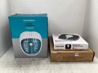 3 X ASSORTED ITEMS TO INCLUDE SALTER SPEEDO DIAL MECHANICAL SCALE AND SAVANAH RAISED TOILET SEAT: LOCATION - D10