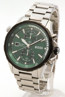 MENS BOSS WATCH SILVER BAND WITH GREEN FACE - RRP £299: LOCATION - A*