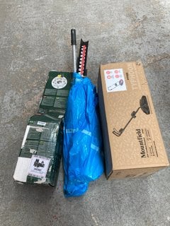 3 X ASSORTED ITEMS TO INCLUDE MOUNTFIELD TYPHOON CORDLESS HOVER MOWER AND BOSCH HEDGE TRIMMER - MODEL: AHS 50-20 LI: LOCATION - A5
