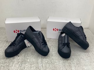 2 X SUPERGA TOTAL BLACK HEMATITE SHOES - UK SIZE 3 AND 3.5: LOCATION - D15