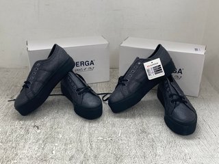 2 X SUPERGA TOTAL BLACK HEMATITE SHOES - UK SIZE 6 AND 8: LOCATION - D15