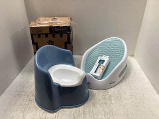 3 X ASSORTED ITEMS TO INCLUDE TOMMEE TIPPEE TWIST & CLICK ADVANCED NAPPY DISPOSAL SYSTEM AND BABYBJORN POTTY SEAT: LOCATION - A6