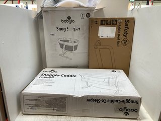 3 X ASSORTED ITEMS TO INCLUDE SAFETY 1ST PORTABLE BED RAIL AND BABYLO SNUGGLE CUDDLE CO SLEEPER: LOCATION - A9