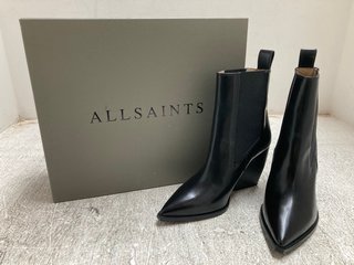 ALLSAINTS RIA POINTED TOE LEATHER BOOTS IN BLACK - SIZE UK 4 - RRP £249: LOCATION - A*