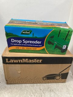 WESTLAND DROP SPREADER FOR LAWNS TO ALSO INCLUDE LAWNMASTER 34CM 24V LITHIUM-ION CORDLESS MOWER: LOCATION - B3
