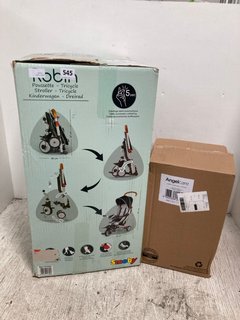 SMOBY ROBIN TRICYCLE STROLLER IN GREY/BLACK/BROWN TO ALSO INCLUDE ANGELCARE NAPPY DISPOSAL SYSTEM: LOCATION - B4