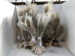 BOX OF ASSORTED HOUSEHOLD DECOR TO INCLUDE QTY OF PAMPAS GRASS ARTIFICIAL PLANTS IN VARIOUS COLOURS: LOCATION - C12