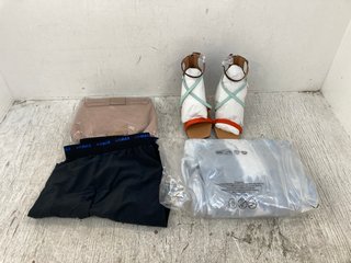 4 X ASSORTED ITEMS TO INCLUDE SMALL RIVER ISLAND HANDBAG IN BROWN AND NIKE AIR MAX TRACKSUIT IN BLACK - UK SIZE XXL: LOCATION - C12
