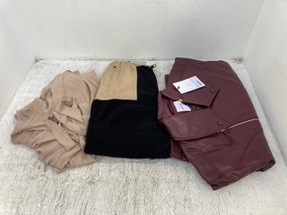 3 X ASSORTED ITEMS TO INCLUDE DRESS IN LIGHT BROWN - UK SIZE M AND SWEATY BETTY LONDON NORSE SHERPA PANTS IN BLACK - UK SIZE S: LOCATION - C12
