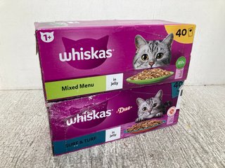 WHISKAS 40 PACK MIXED MENU IN JELLY CAT FOOD POUCHES BBE:10/26 TO ALSO INCLUDE WHISKAS 40 PACK SURF AND TURF CAT FOOD POUCHES :BBE 12/25: LOCATION - E12