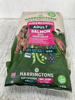 HARRINGTONS THE NATURAL CHOICE GRAIN FREE SUPERFOODS ADULT SALMON WITH VEGETABLE DOG FOOD 12KG :BBE 05/25: LOCATION - E12