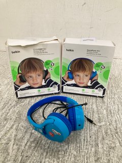 3 X BELKIN SOUNDFORM MINI WIRELESS ON-EAR HEADPHONES FOR KIDS IN VARIOUS COLOURS TO INCLUDE BLUE: LOCATION - E17