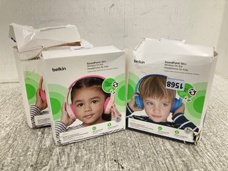 3 X BELKIN SOUNDFORM MINI WIRELESS ON-EAR HEADPHONES FOR KIDS IN VARIOUS COLOURS TO INCLUDE PINK: LOCATION - E17